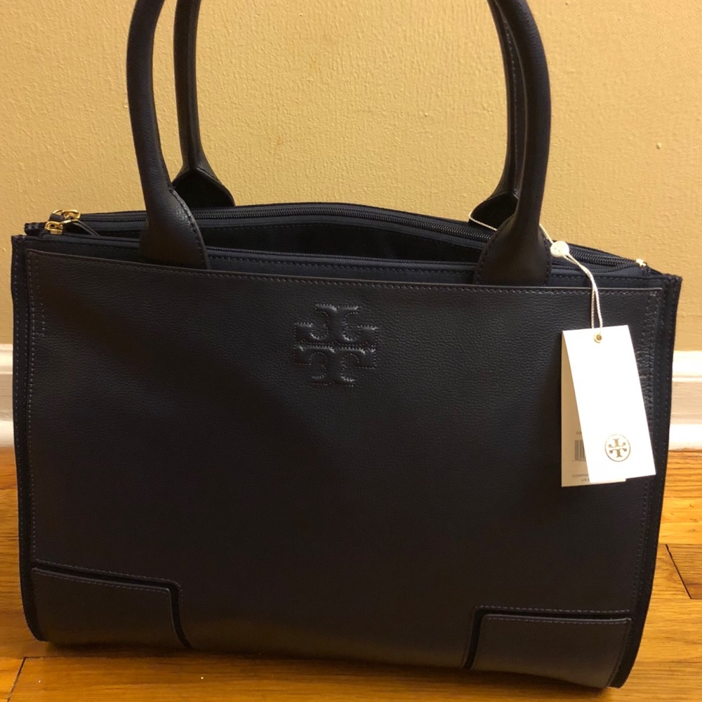 Tory Burch Ella Leather/Canvas Tote Navy